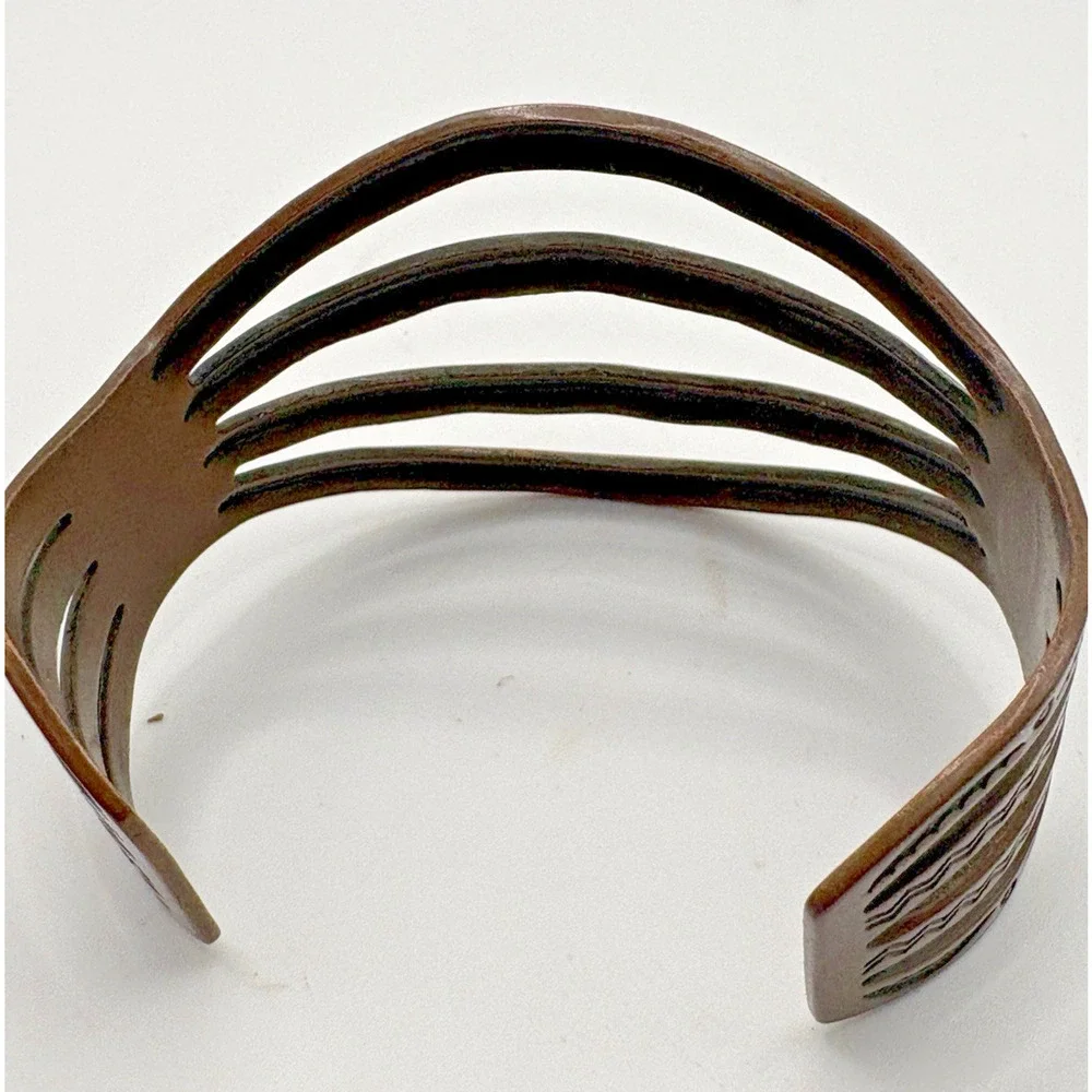 Vintage Copper Southwest Stamped Design Cuff Bracelet Adjustable